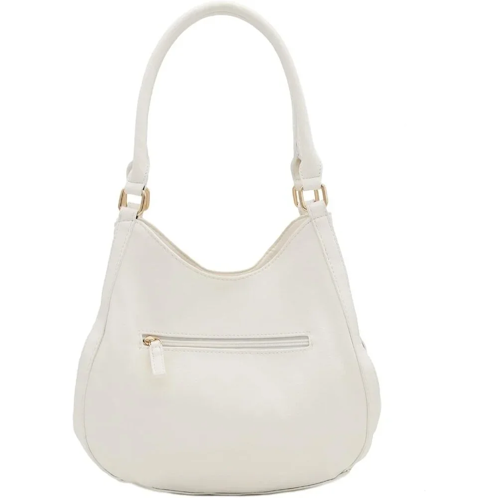 Women's Lightweight Top Handles Zipper Closure Leather Medium Hobo White Bag